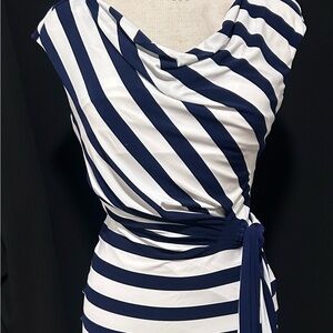 Ralph Lauren One Shoulder Navy and White Dress